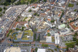 Aerial view, shopping centre, planned demolition residential building Ritterstraße 40, Mitte, Hamm,