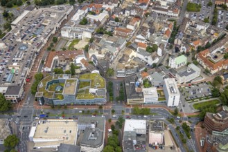 Aerial view, shopping centre, planned demolition residential building Ritterstraße 40, Mitte, Hamm,