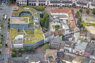 Aerial view, shopping centre, planned demolition residential building Ritterstraße 40, Mitte, Hamm,