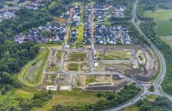 Aerial view, construction area at Sachsenring with housing estate in the district of Heessen, Hamm,