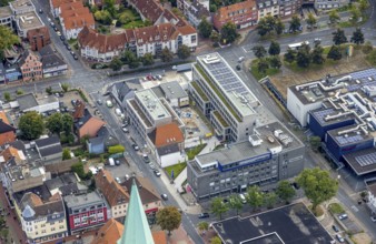 Aerial view, Radio Lippewelle Hamm and construction site with new building on Widumstraße for new