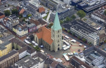 Aerial view, St Paul's Church with market square in the Mitte district of Hamm, Ruhr area, North