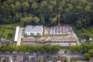 Aerial view, construction site at Wolfgang-Glaubitz-Seniorenzentrum am Westberger Weg in the