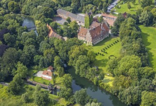 Aerial view, Heessen Castle on the River Lippe with public school and boarding school in the