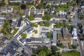 Aerial view, Heessen market and town hall Bürgeramt Heessen Amtsstraße in Hamm-Heessen, Hamm, Ruhr
