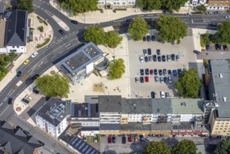 Aerial view, Heessen market and town hall Bürgeramt Heessen Amtsstraße in Hamm-Heessen, Hamm, Ruhr