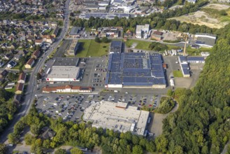 Aerial view, commercial area Römerstraße with commercial yard Hövel in the district Bockum-Hövel in