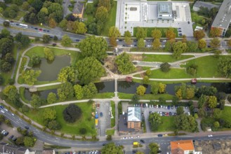 Aerial view, construction site new bridge in the Nordringpark in the district Mitte in Hamm, Ruhr