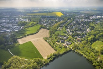 Aerial view, fields at the Abtskücher pond, Hetterscheidt, Heiligenhaus, Ruhr area, North
