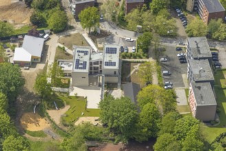 Aerial view, district and support centre Oberilp, former primary school Oberilp, residential area