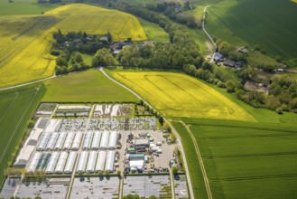 Aerial view, container nursery and perennials Kunz, Leubeck, Heiligenhaus, Ruhr area, North