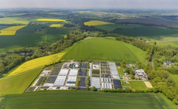 Aerial view, container nursery and perennials Kunz, Leubeck, Heiligenhaus, Ruhr area, North