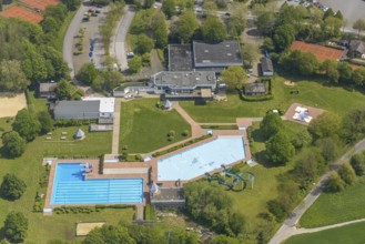 Aerial view, HeljensBad, Heiligenhaus, Ruhr area, North Rhine-Westphalia, Germany, bathing