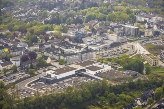 Aerial view, shopping centre Forum Hitzbleck, construction site and new building at Hefelmann-Park,