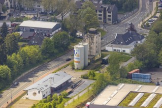 Aerial view, panorama cycle path at the old granary, Leubeck, Heiligenhaus, Ruhr area, North