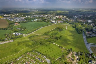 Aerial view, construction site new motorway A44, Ratinger Straße, Heiligenhaus, Ruhr area, North