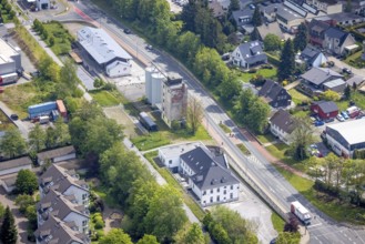 Aerial view, panorama cycle path at the old granary, Leubeck, Heiligenhaus, Ruhr area, North