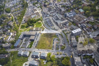 Aerial view, Hefelmannpark and Heiligenhaus public library, Campusallee, Leubeck, Heiligenhaus,