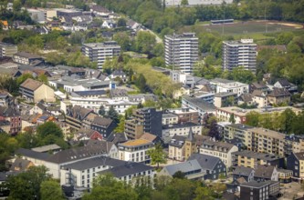 Aerial view, residential area with high-rise buildings, Leubeck, Heiligenhaus, Ruhr area, North