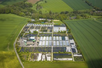 Aerial view, container nursery and perennials Kunz, Leubeck, Heiligenhaus, Ruhr area, North