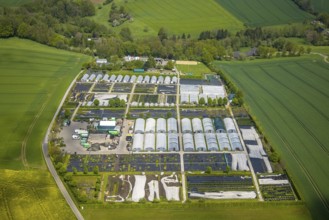 Aerial view, container nursery and perennials Kunz, Leubeck, Heiligenhaus, Ruhr area, North