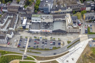 Aerial view, City with Rathaus Center and Basildonplatz, Leubeck, Heiligenhaus, Ruhr area, North