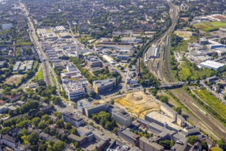 Aerial view, construction site new literature quarter for offices and flats on Sachsenstraße with