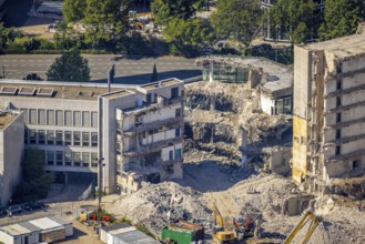 Aerial view, demolition Ypsilon-Haus of RWE headquarters Essen in the Huyssenallee, planned new