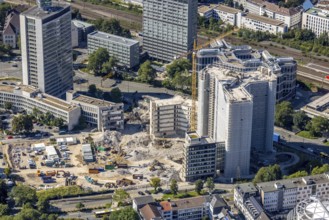 Aerial view, demolition Ypsilon-Haus of RWE headquarters Essen in the Huyssenallee, planned new