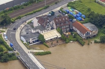 Aerial photo, Ruhr flood, flooding, Cavos, Kupferdreh, Essen, Ruhr area, North Rhine-Westphalia,