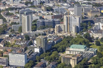 Aerial view, demolition Ypsilon-Haus of RWE headquarters Essen in the Huyssenallee, planned new