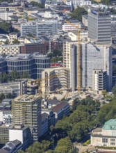 Aerial view, demolition Ypsilon-Haus of RWE headquarters Essen in the Huyssenallee, planned new