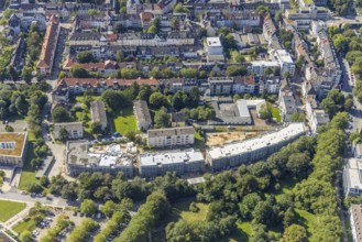 Aerial view, construction site and new building RüBogen in Gummertstraße in Essen-Rüttenscheid,