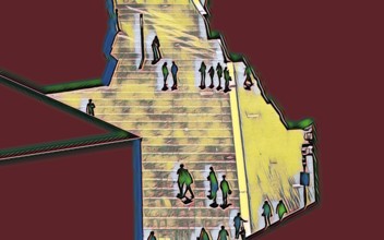Abstract pedestrian zone, Germany, Europe, digitally altered