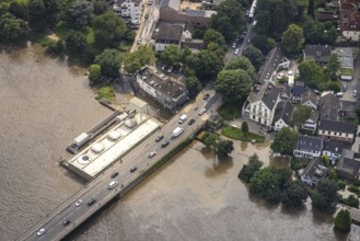 Aerial photograph, Ruhr flood, flooding, Kettwig dam, Kettwig, Essen, Ruhr area, North
