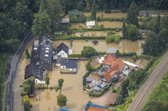 Aerial photo, Ruhr flood, flooding, Landhaus Rutherbach, Essen-Heidhausen, Essen, Ruhr area, North