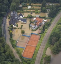 Aerial photo, Ruhr flood, flooding, Landhaus Rutherbach, Essen-Heidhausen, Essen, Ruhr area, North