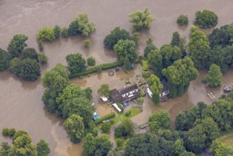Aerial photo, Ruhr flood, flooding, Werden, Essen, Ruhr area, North Rhine-Westphalia, Germany, DE,