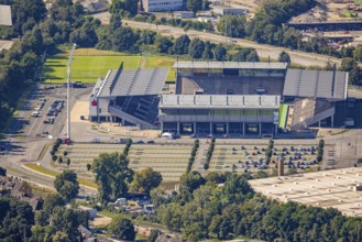 Aerial view, stadium Essen at the Hafenstraße in the district Bergeborbeck in Essen, Ruhr area,