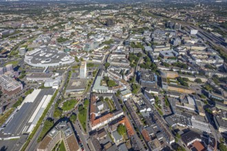 Aerial view, townscape city with Limbecker Platz in the city centre in Essen, Ruhr area, North
