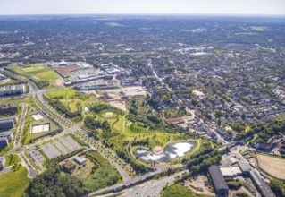 Aerial view, thyssenkrupp Quarter Corporate Headquarters with Krupp Park in the West Quarter in