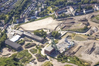 Aerial view, fallow land at the Vereinigte Helene-Amalie colliery with winding tower in the