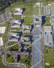 Aerial view, thyssenkrupp Quarter Corporate Headquarters in the West Quarter in Essen, Ruhr area,