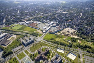 Aerial view, construction site Husmannshofstraße of the former Real supermarket for new building