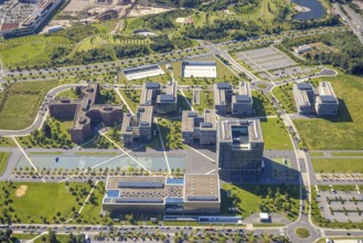 Aerial view, thyssenkrupp Quarter Corporate Headquarters in the West Quarter in Essen, Ruhr area,