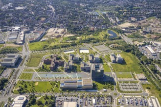 Aerial view, thyssenkrupp Quarter Corporate Headquarters with Krupp Park in the West Quarter in