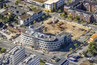 Aerial view, construction site project Neue Weststadt with new building office complex Frohnhauser