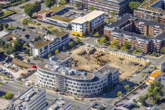 Aerial view, construction site project Neue Weststadt with new building office complex Frohnhauser