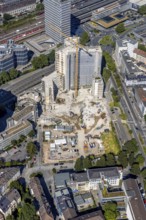 Aerial view, demolition Ypsilon-Haus of RWE headquarters Essen in the Huyssenallee, planned new