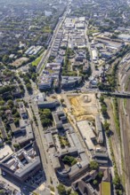 Aerial view, construction site new literature quarter for offices and flats on Sachsenstraße with
